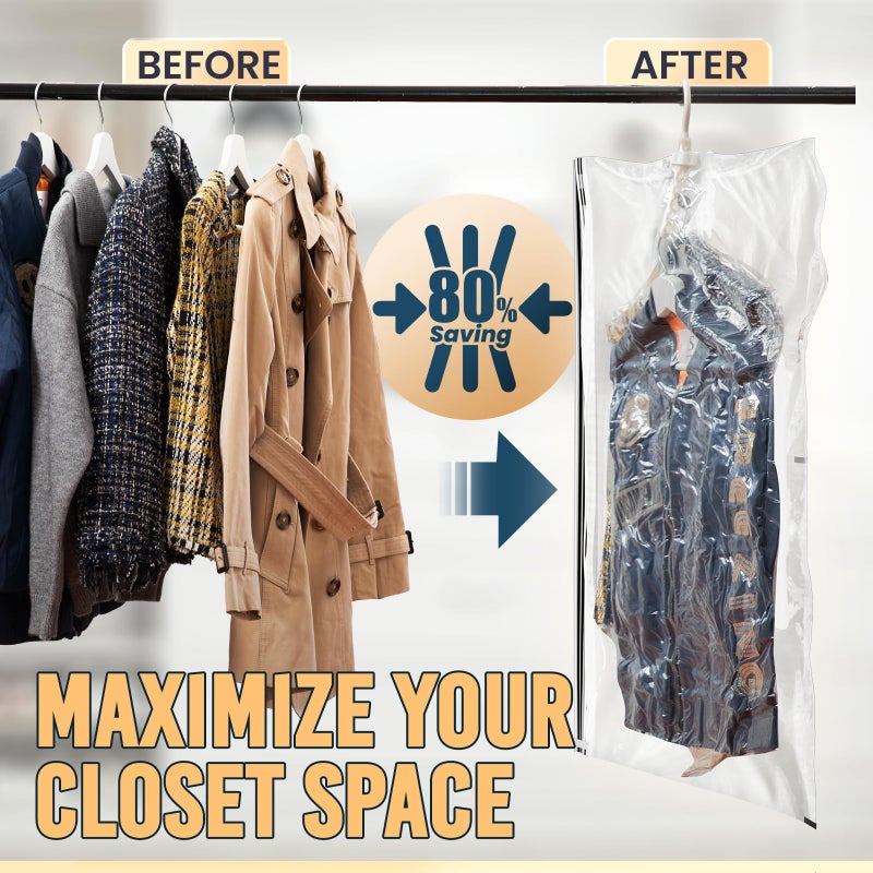 TAILI Hanging Vacuum Storage Sealer Bags Space Saver Bag for Clothing, Suits and Jackets, Closet Organizers, Travel, Set of 4 (2 Long, 2 Short), Clear - Image 3