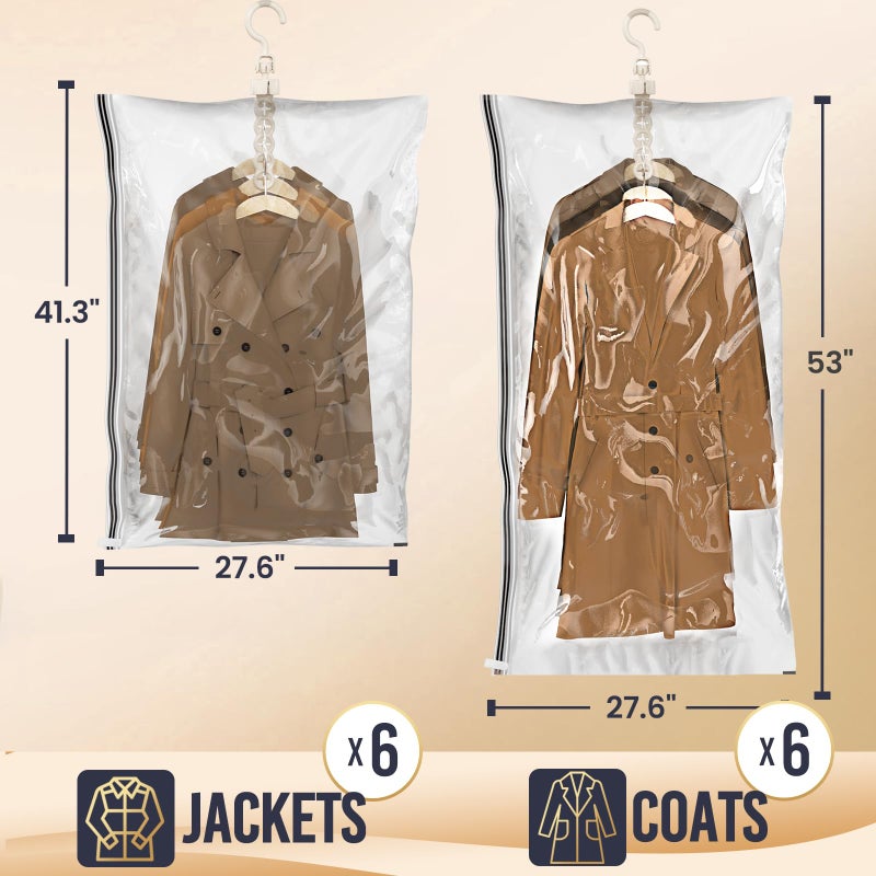 TAILI Hanging Vacuum Storage Sealer Bags Space Saver Bag for Clothing, Suits and Jackets, Closet Organizers, Travel, Set of 4 (2 Long, 2 Short), Clear - Image 2