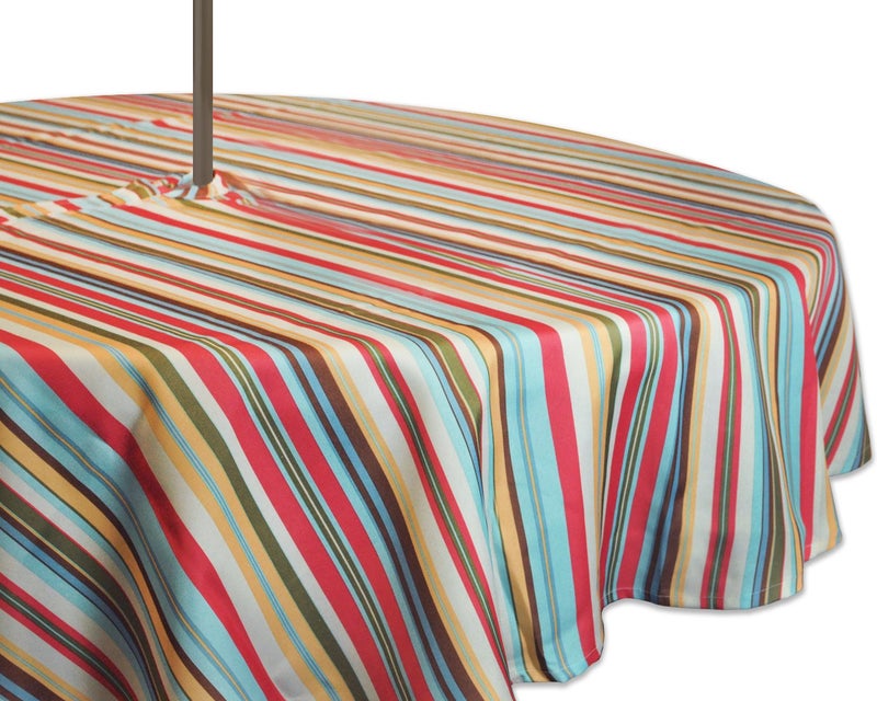 DII DII IndoorOutdoor Tabletop Collection Multiuse Machine Washable Striped Tablecloth 60 Round wZipper Summer Print