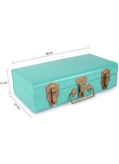 Elan Elan Vintage Style Metal Long Trunk Box Decorative Storage Box with Gold Accents Lockable Treasure Chest Jewelry Box and Gift Trunk for Home Décor (Aqua)  - Image 5