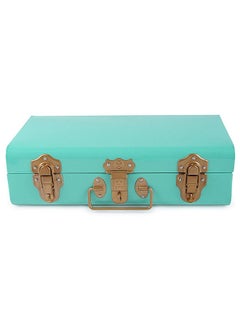 Elan Elan Vintage Style Metal Long Trunk Box Decorative Storage Box with Gold Accents Lockable Treasure Chest Jewelry Box and Gift Trunk for Home Décor (Aqua)  - Image 3