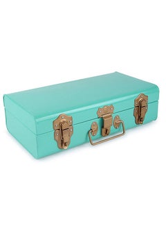 Elan Elan Vintage Style Metal Long Trunk Box Decorative Storage Box with Gold Accents Lockable Treasure Chest Jewelry Box and Gift Trunk for Home Décor (Aqua)  - Image 2