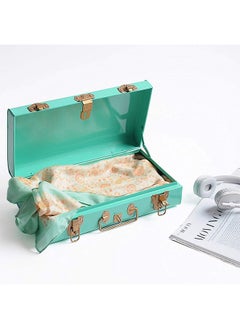 Elan Elan Vintage Style Metal Long Trunk Box Decorative Storage Box with Gold Accents Lockable Treasure Chest Jewelry Box and Gift Trunk for Home Décor (Aqua)  - Image 1