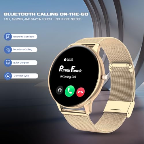 PunnkFunnk Glavito Round Dial Smartwatch 1.49" AMOLED Display, 100+ Sports Modes, Health Tracking, Bluetooth Calling, Functional Crown Control, 100+ Watch Faces for Men & Women (Millanese Gold) - Image 4