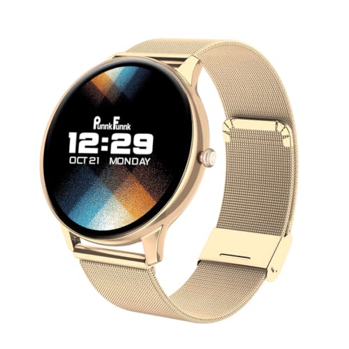 PunnkFunnk Glavito Round Dial Smartwatch 1.49" AMOLED Display, 100+ Sports Modes, Health Tracking, Bluetooth Calling, Functional Crown Control, 100+ Watch Faces for Men & Women (Millanese Gold) - Image 1