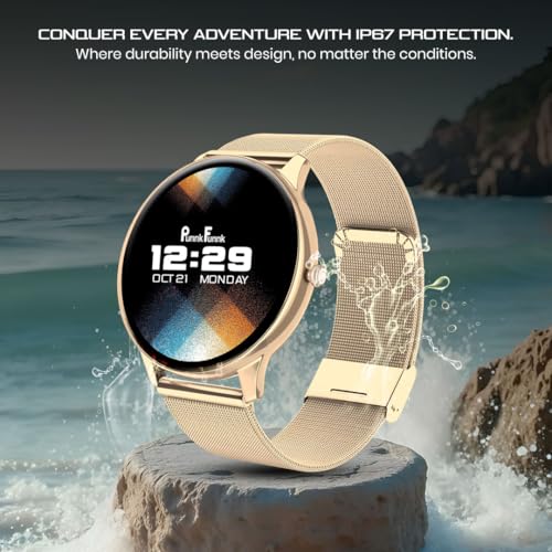 PunnkFunnk Glavito Round Dial Smartwatch 1.49" AMOLED Display, 100+ Sports Modes, Health Tracking, Bluetooth Calling, Functional Crown Control, 100+ Watch Faces for Men & Women (Millanese Gold) - Image 3