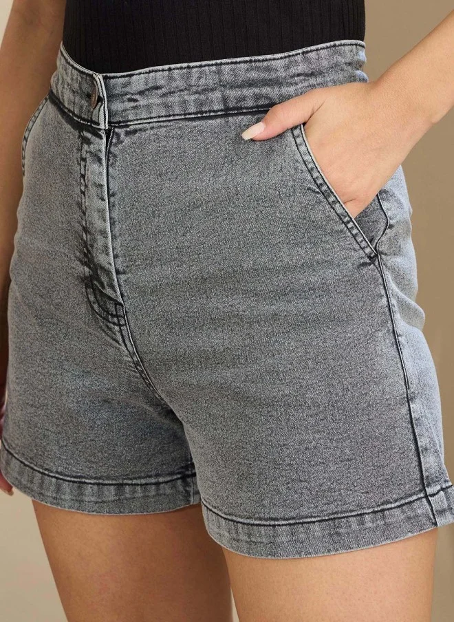 SASSAFRAS High-Rise Washed Denim Shorts for Women