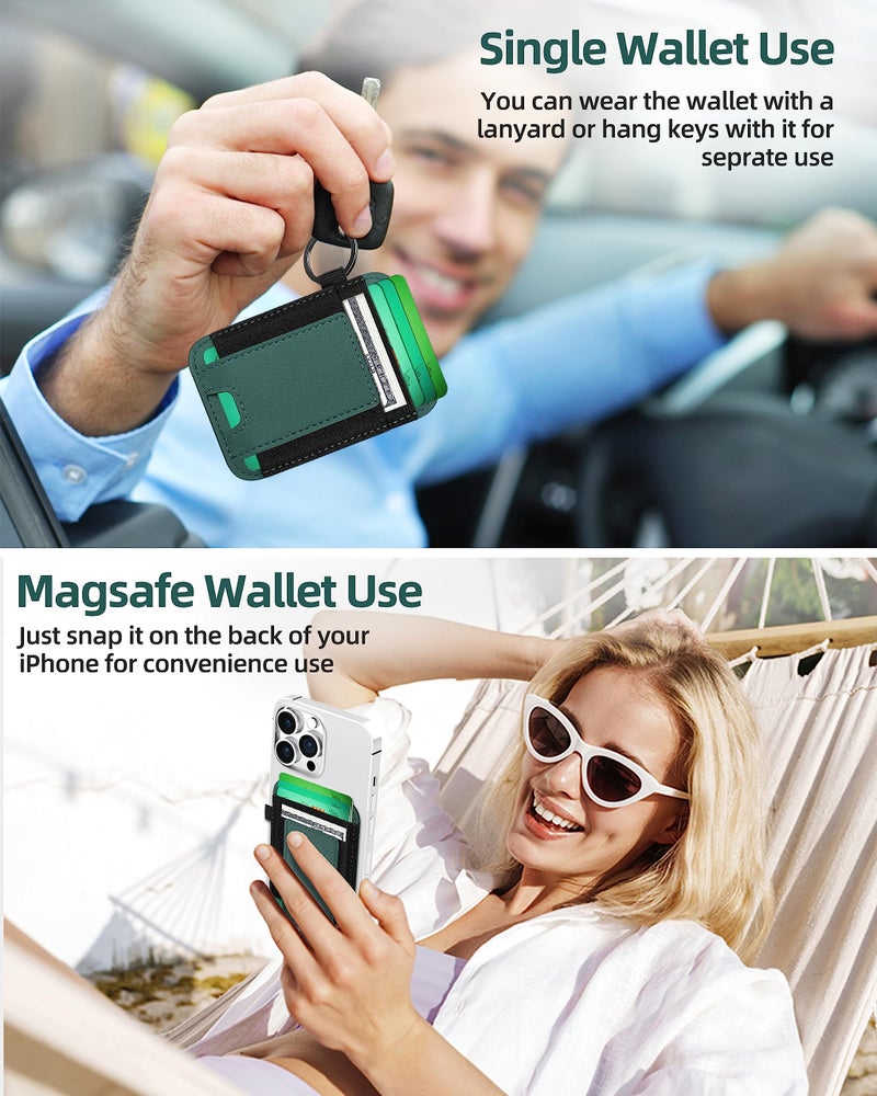 ExtreLife For Magsafe Wallet, Strongest Magnetic Wallet for iPhone 17/16/15/14/13/12 Series, for Magsafe Card Holder with 2 Card Slots, Magnetic Card Holder, RFID Blocking, Vegan Leather, Hold 7 Cards, Green - Image 4