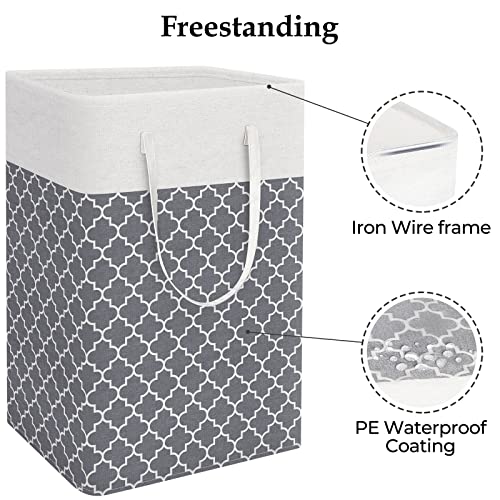 StorageRight Laundry Basket Hamper Large Collapsible Laundry Hamper with Easy Carry Handles，Freestanding Clothes Hampers for Laundry, Bedroom, Dorm, Clothes, Towels, 75L, Clover Grey - Image 3