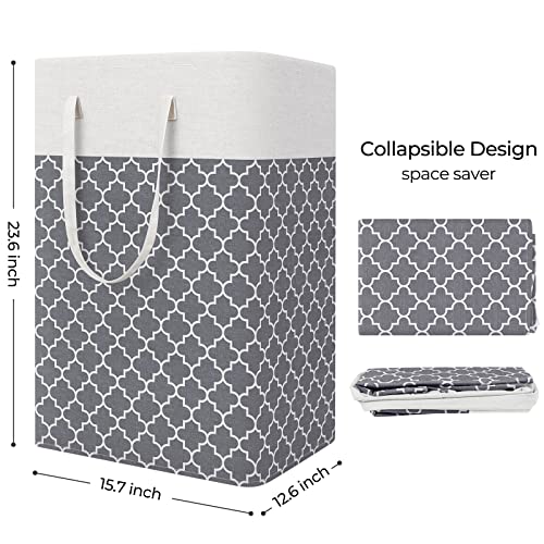 StorageRight Laundry Basket Hamper Large Collapsible Laundry Hamper with Easy Carry Handles，Freestanding Clothes Hampers for Laundry, Bedroom, Dorm, Clothes, Towels, 75L, Clover Grey - Image 2