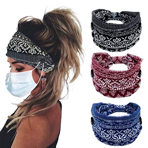 Bohend Boho Button Headband Wide Stretchy Daily Use Knotted Headwear Sport Athletic Yoga Gym Hair Accessories for Women and Girls(3pcs) (D) - Image 1