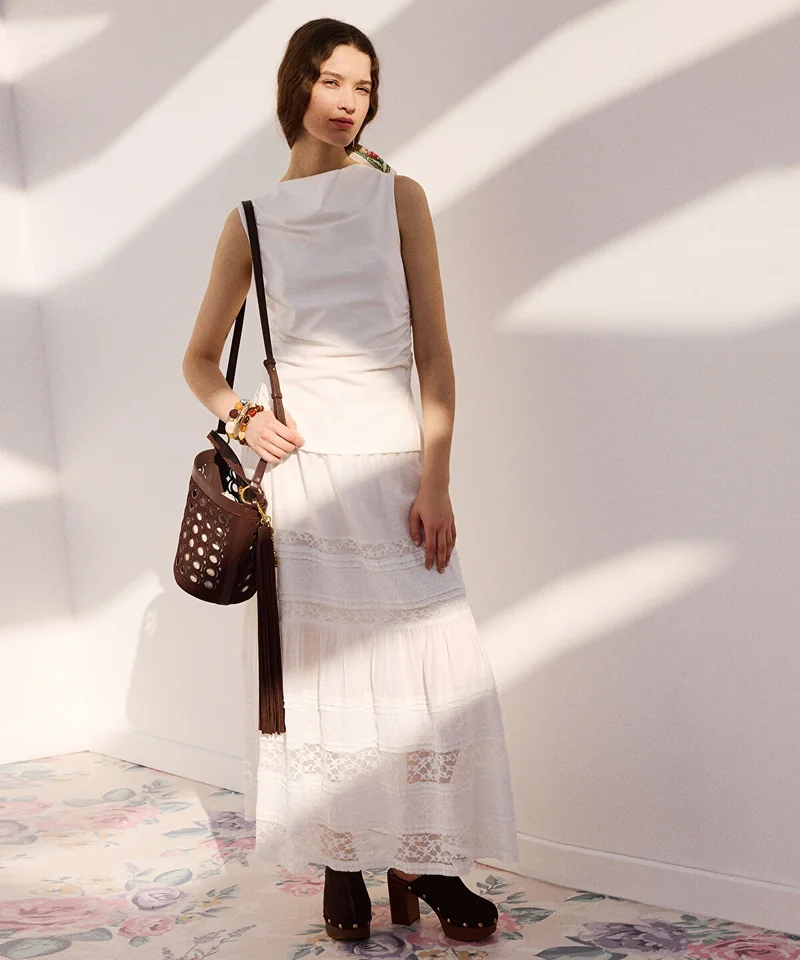 Lace-Trimmed Maxi Skirt