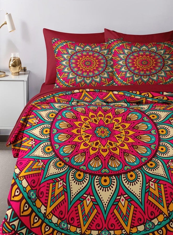 Nesker 7 Pcs Comforter Set King Size, Mandala Vintage Tribal Bedding Set for Kids and Adults, Retro Bohemian Flower Bed Sheet Sets with Fitted Sheet 2 Pillowcases & 2 Shams - Image 5