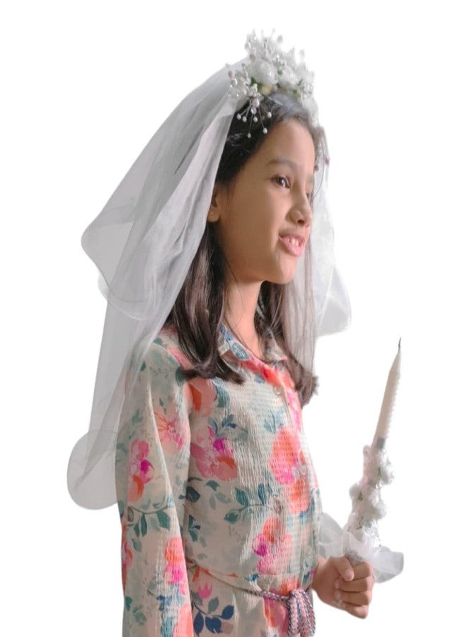 Devino Ora Veil attractive foam Flower Headband Hair Wreath Floral Crown Veil First Holy Communion Headpiece Veil confirmation Veil For Girls for Christian rituals (Medium) - Image 5
