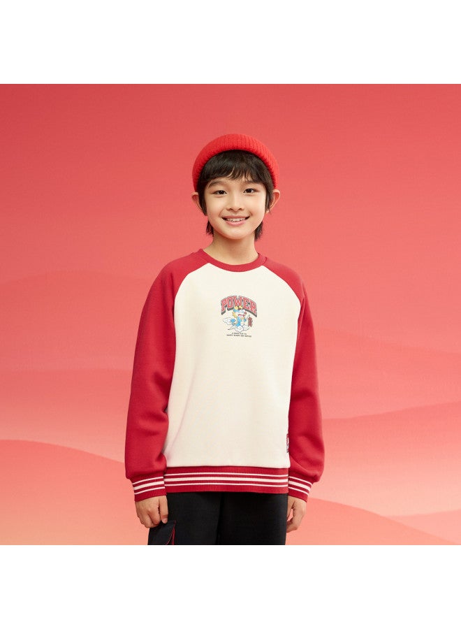 Balabala Fleece-lined Chinese-style Printed Kids' Hoodie, Embroidered Boys' Long-sleeve Loose Top, 2025 Spring Children's Clothing - Image 3