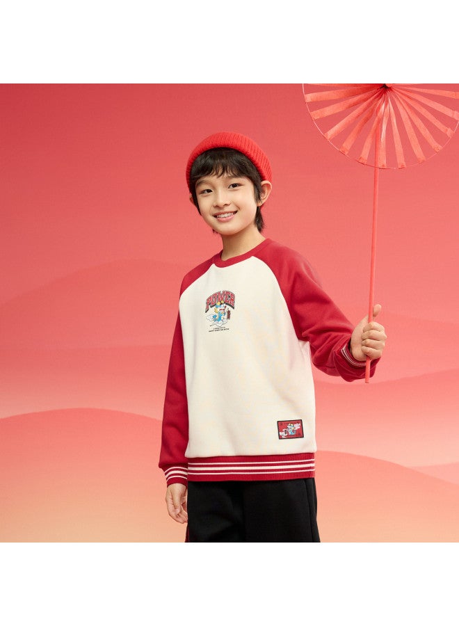 Balabala Fleece-lined Chinese-style Printed Kids' Hoodie, Embroidered Boys' Long-sleeve Loose Top, 2025 Spring Children's Clothing - Image 5