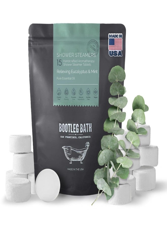 BOOTLEG BATH Shower Steamers Aromatherapy Eucalyptus and Mint 15 Pack, 100% Pure Essential Oil, All Natural, for Men and Women, Made in USA - Image 1
