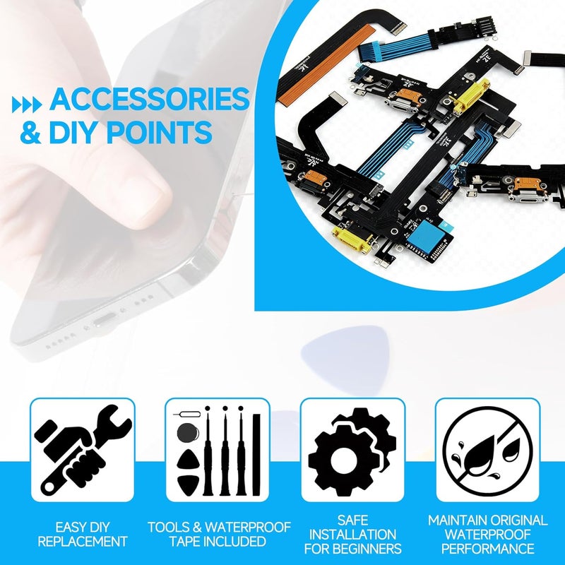 Olivechard for iPhone 14 Pro Max Lightning Charging Port Replacement (Silver) USB Dock Connector Flex Cable Assembly Includes Waterproof Tape & Tool Kit for A2651, A2894, A2895, A2896 - Image 3