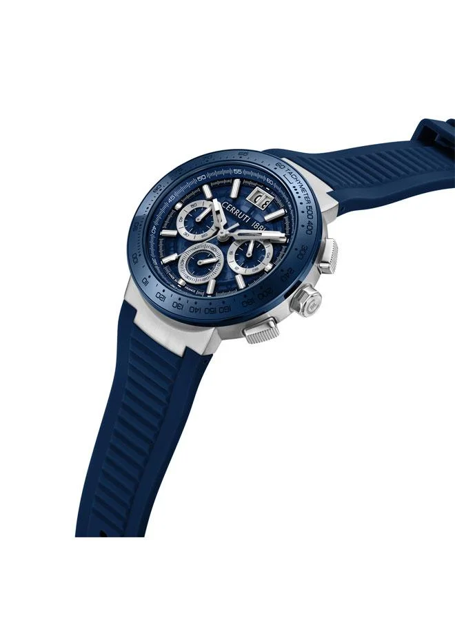 CERRUTI 1881 Men's Filiano 42mm Blue Dial Silicone Strap Multifunction Watch For Men