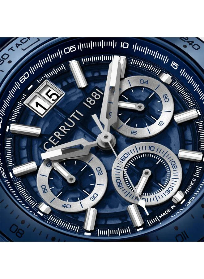 CERRUTI 1881 Men's Filiano 42mm Blue Dial Silicone Strap Multifunction Watch For Men