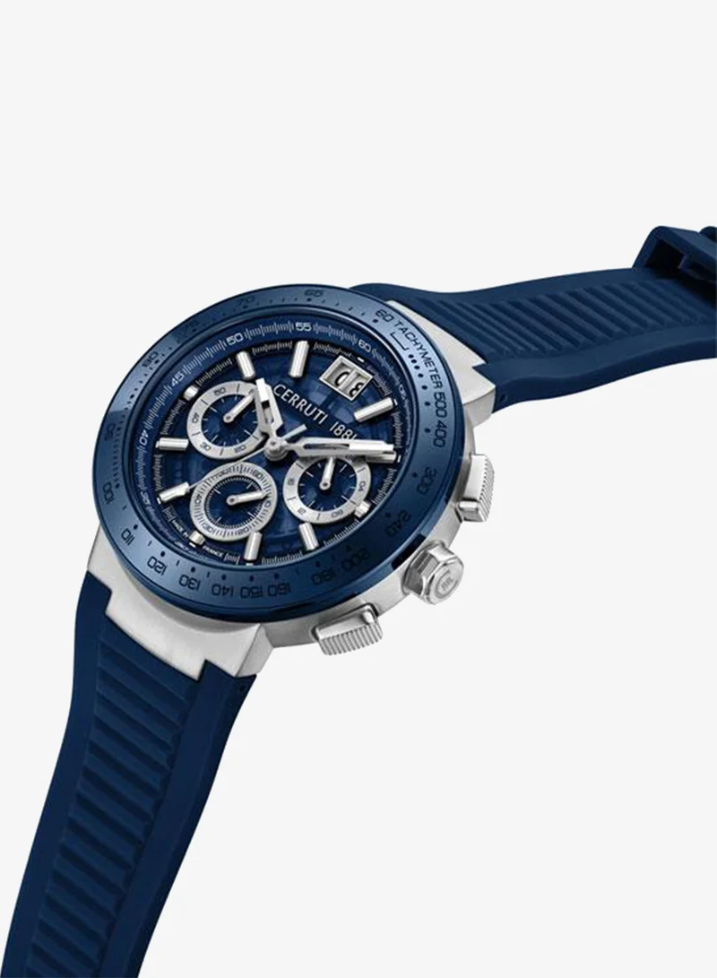 CERRUTI 1881 Filiano 42mm Blue Dial Silicone Strap Multifunction Watch For Men