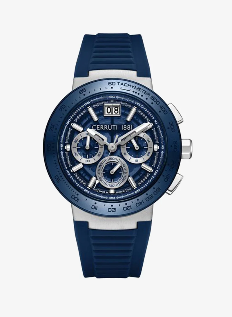 CERRUTI 1881 Filiano 42mm Blue Dial Silicone Strap Multifunction Watch For Men