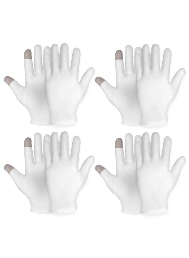 Sibba 4 أزواج من قفازات الترطيب اللمسية القطنية البيضاء قفازات الترطيب الليلية لعلاج الإكزيما قفازات علاج سبا اليدين لإصلاح اليدين الجافة المتشققة - Image 1