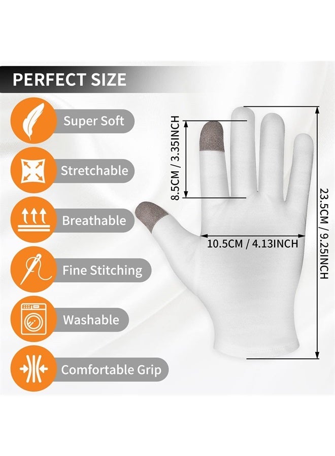 Sibba 4 أزواج من قفازات الترطيب اللمسية القطنية البيضاء قفازات الترطيب الليلية لعلاج الإكزيما قفازات علاج سبا اليدين لإصلاح اليدين الجافة المتشققة - Image 2