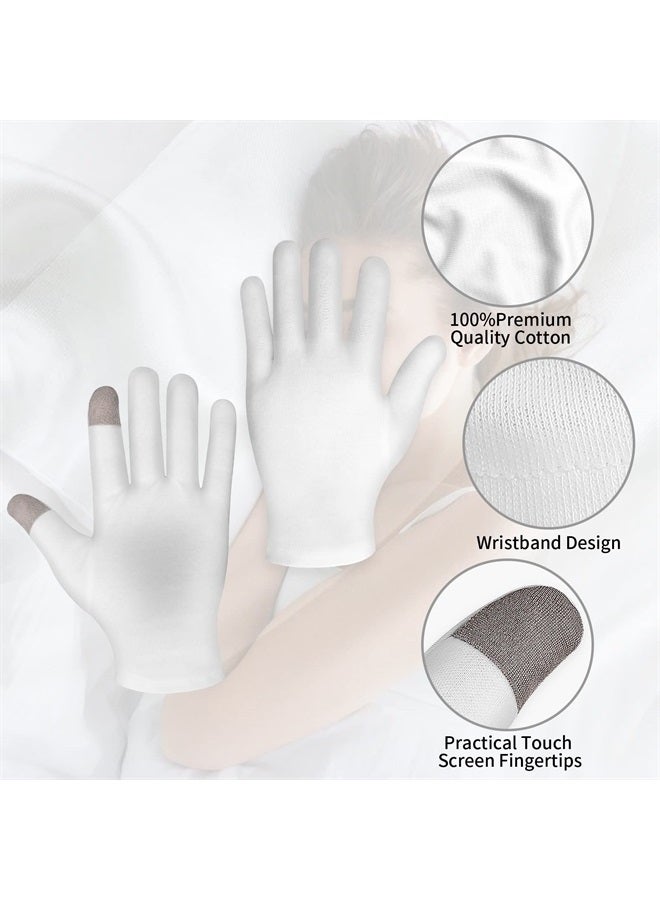Sibba 4 أزواج من قفازات الترطيب اللمسية القطنية البيضاء قفازات الترطيب الليلية لعلاج الإكزيما قفازات علاج سبا اليدين لإصلاح اليدين الجافة المتشققة - Image 3