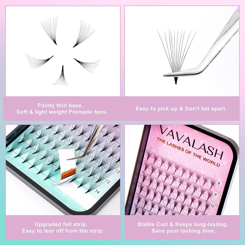VAVALASH Eyelash Extensions 3D 4D 5D 6D 8D 9D 10D Thickness 0.07/0.1 C/D Curl Eyelashes Middle Stem Premade Fans Russian Volume Lash Extensions Supplies (Middle Stem 10D-0.07-D-8-15mm) - Image 4