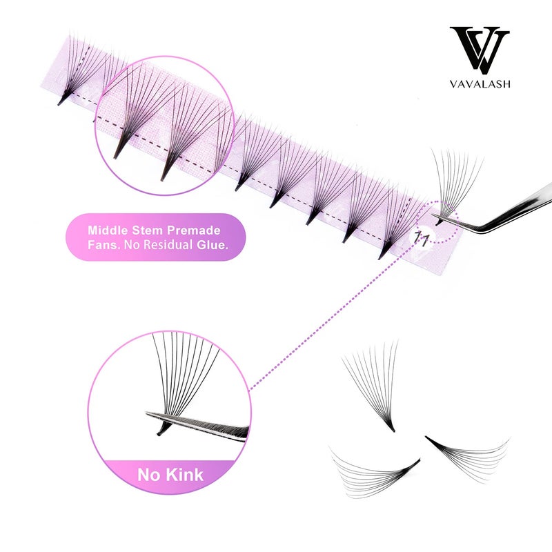 VAVALASH Eyelash Extensions 3D 4D 5D 6D 8D 9D 10D Thickness 0.07/0.1 C/D Curl Eyelashes Middle Stem Premade Fans Russian Volume Lash Extensions Supplies (Middle Stem 10D-0.07-D-8-15mm) - Image 3