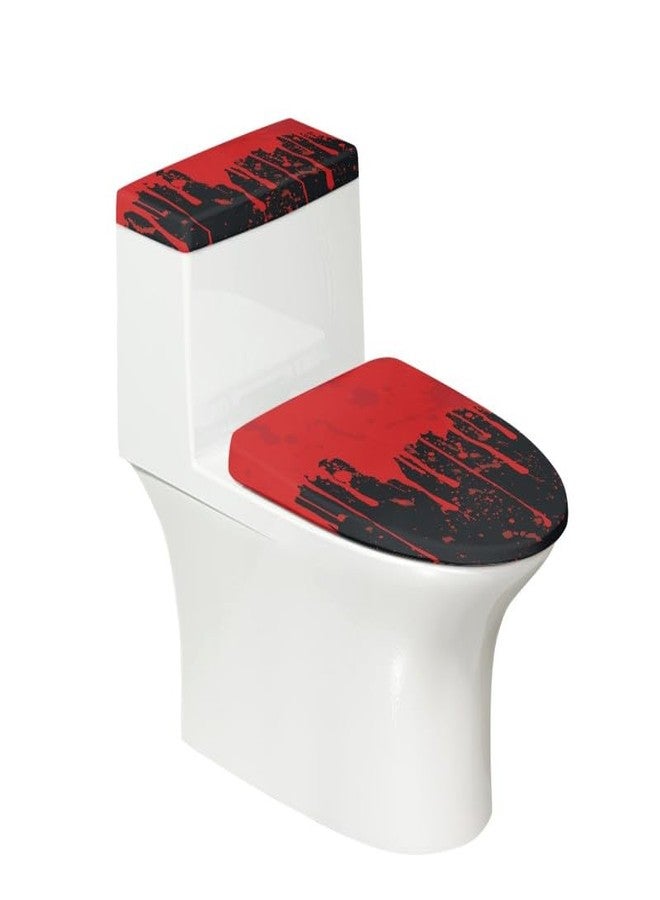 Daulesho Black Red Bloodstains Toilet Seat Lid Cover Gothic Blood Splatter Bathroom Decor Reusable Elastic Edge Dust-proof Toilet Replacement Cover Halloween - Image 2