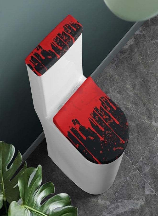 Daulesho Black Red Bloodstains Toilet Seat Lid Cover Gothic Blood Splatter Bathroom Decor Reusable Elastic Edge Dust-proof Toilet Replacement Cover Halloween - Image 1