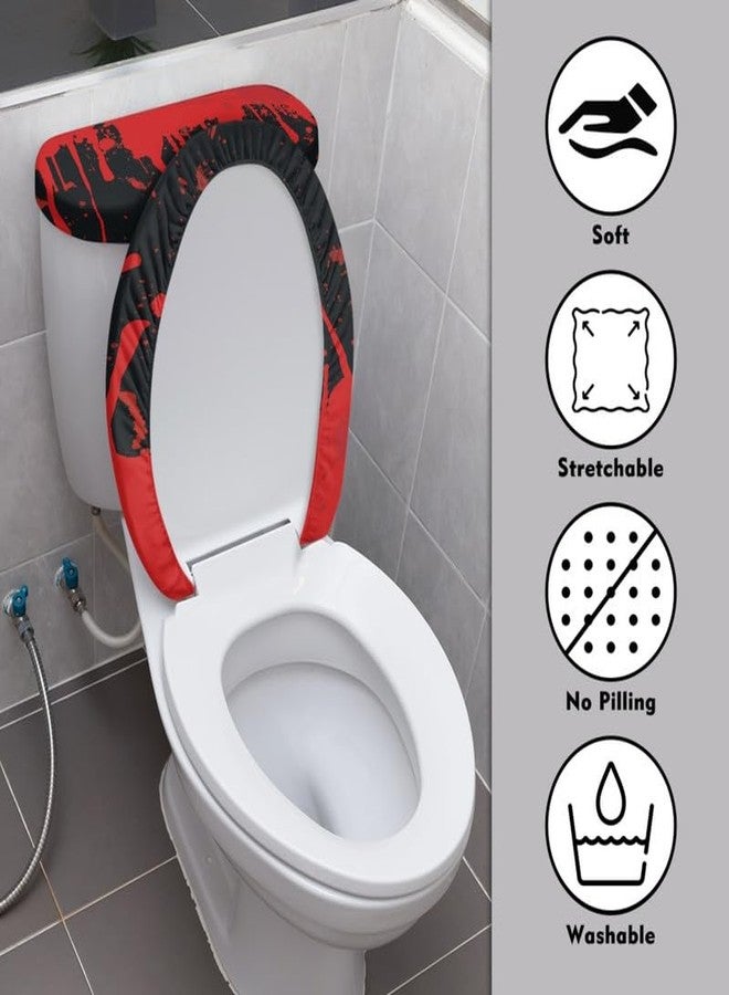 Daulesho Black Red Bloodstains Toilet Seat Lid Cover Gothic Blood Splatter Bathroom Decor Reusable Elastic Edge Dust-proof Toilet Replacement Cover Halloween - Image 3