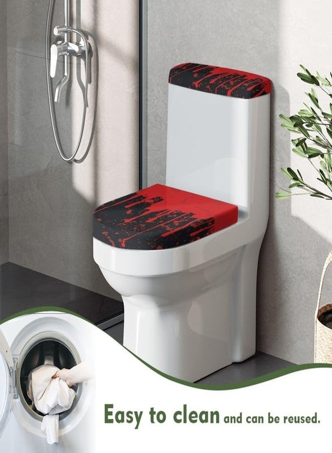 Daulesho Black Red Bloodstains Toilet Seat Lid Cover Gothic Blood Splatter Bathroom Decor Reusable Elastic Edge Dust-proof Toilet Replacement Cover Halloween - Image 4