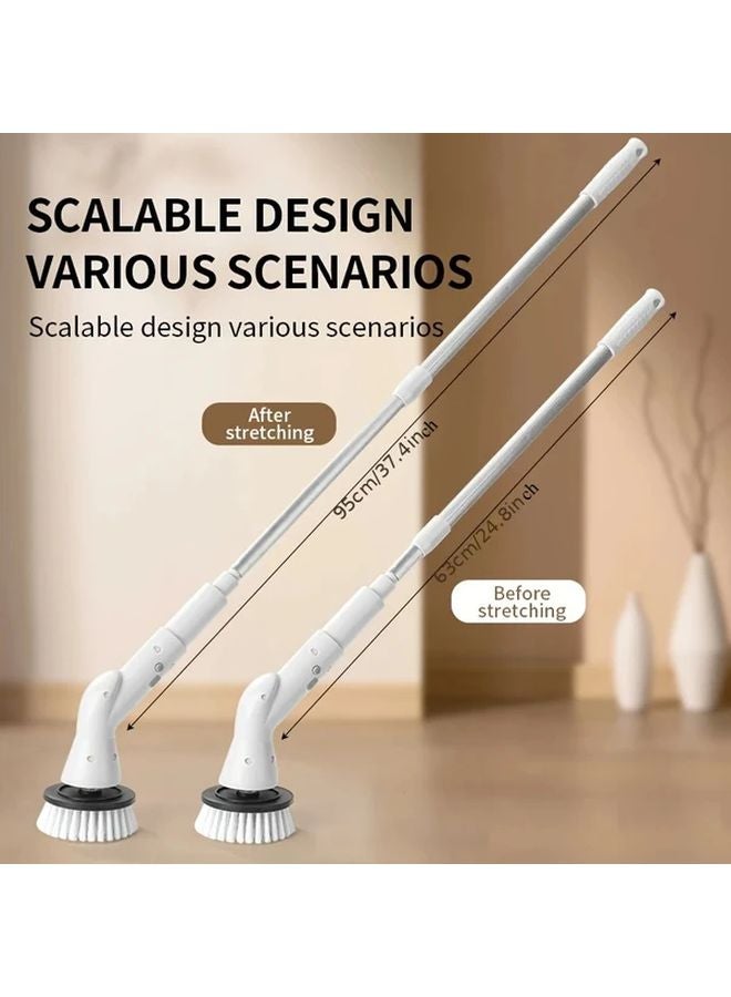 المنظف الكهربائي الأبيض الدوار 5 في 1 قابل للشحن عبر USB مع مقبض قابل للتمديد وفرش رأس - Image 5
