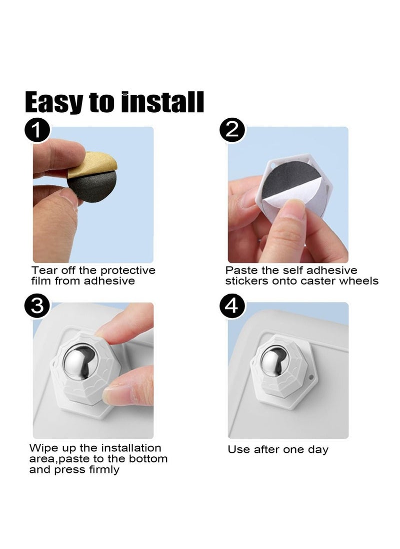 Y&D Mini Caster Wheels for Small Appliances, 360° Rotation Self Adhesive Stainless Steel Rollers, Universal Trash Can, Storage Bins, Bottom Roller Stand, Furniture ,16 PCS, White  - Image 5