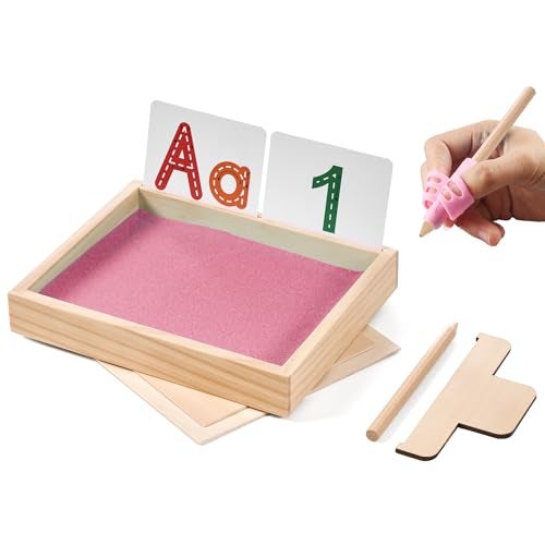 MORITECK Montessori Sand Tray for KidsWriting Play Sand Tray with Lid for Classroom Practice Writing Letters and Numbers Pink Small - Image 1