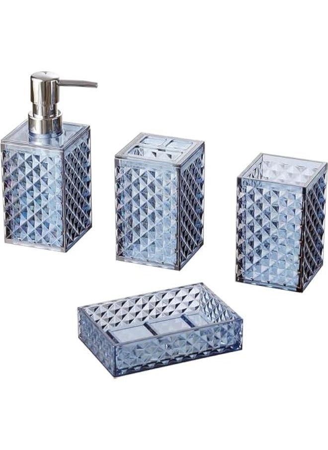 HOOKOR - Premium Bathroom Accessory Set,4 Pcs Modern Glass Bathroom Decor Vanity Organizer, Lotion Soap Dispenser, Soap Dish, Toothbrush Holder, Tumbler,Perfect for Bathroom Theme Gift (Blue) - Image 1