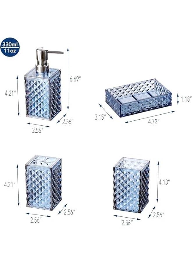 HOOKOR - Premium Bathroom Accessory Set,4 Pcs Modern Glass Bathroom Decor Vanity Organizer, Lotion Soap Dispenser, Soap Dish, Toothbrush Holder, Tumbler,Perfect for Bathroom Theme Gift (Blue) - Image 1