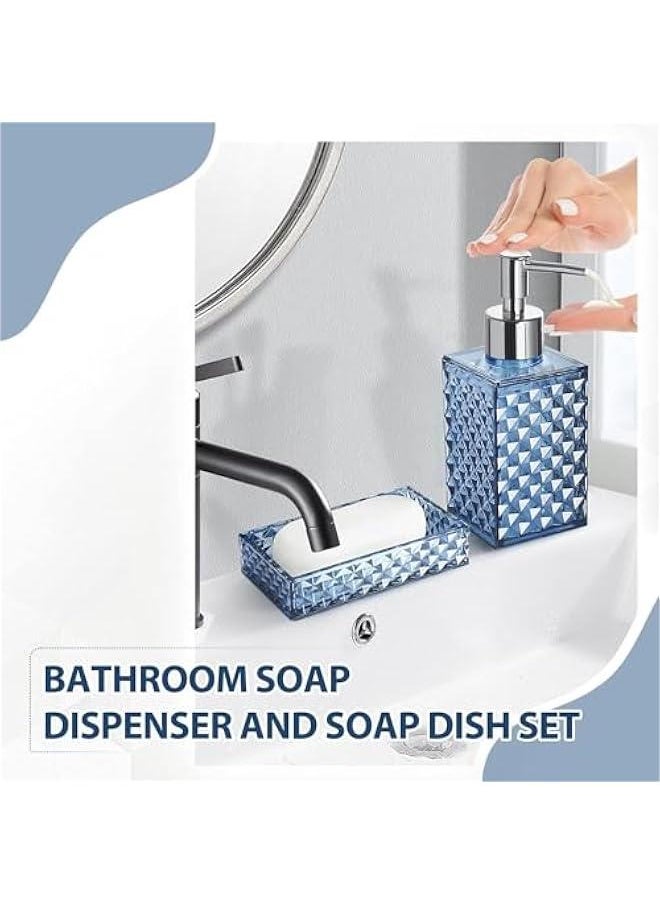 HOOKOR - Premium Bathroom Accessory Set,4 Pcs Modern Glass Bathroom Decor Vanity Organizer, Lotion Soap Dispenser, Soap Dish, Toothbrush Holder, Tumbler,Perfect for Bathroom Theme Gift (Blue) - Image 1