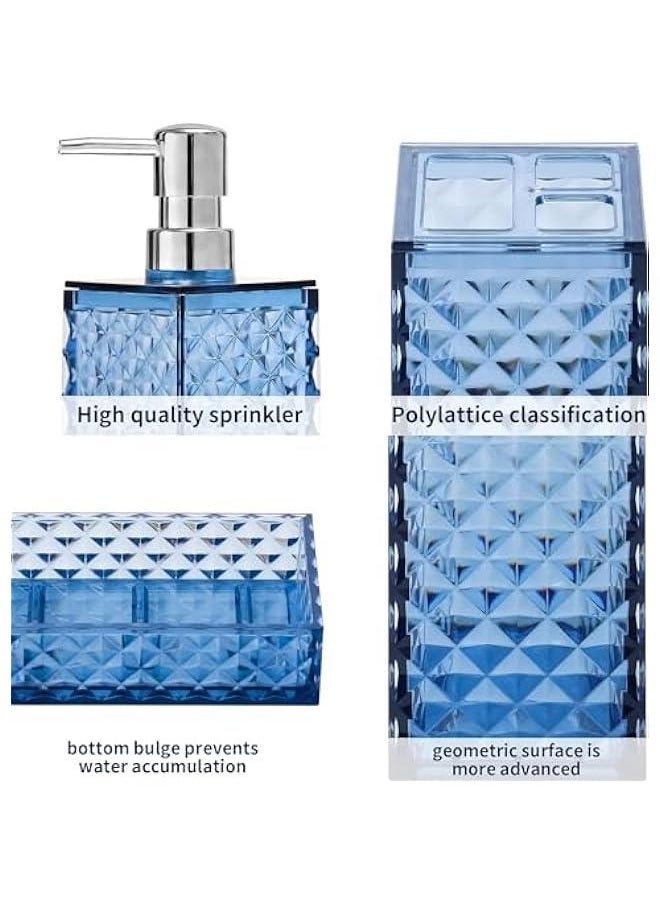 HOOKOR - Premium Bathroom Accessory Set,4 Pcs Modern Glass Bathroom Decor Vanity Organizer, Lotion Soap Dispenser, Soap Dish, Toothbrush Holder, Tumbler,Perfect for Bathroom Theme Gift (Blue) - Image 1