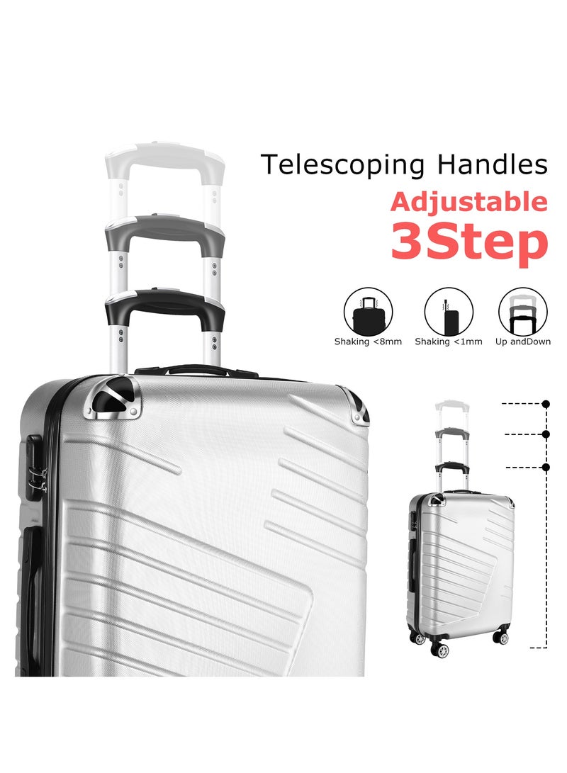 طقم حقائب سفر من 3 قطع، مقاس 20 بوصة، 24 بوصة، 28 بوصة، مصنوع من هيكل صلب، مع عجلات دوارة 360 درجة، وقفل إدارة أمن النقل، ومادة ABS متينة ومقاومة للخدش (فضي) - Image 3