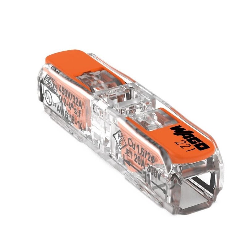 WAGO 221-2411 Lever-Nuts Inline Splicing Wire Connector with Levers, For all Conductor Types, 2-Conductor, Max. 4 mm², Transparent Housing (60 Pieces) - Image 2