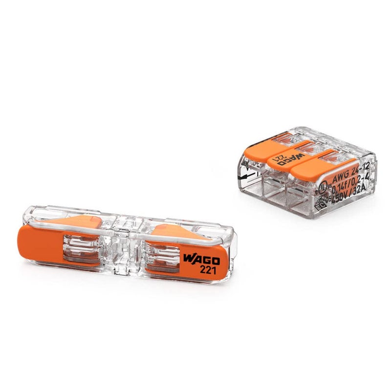 WAGO 221-2411 Lever-Nuts Inline Splicing Wire Connector with Levers, For all Conductor Types, 2-Conductor, Max. 4 mm², Transparent Housing (60 Pieces) - Image 3