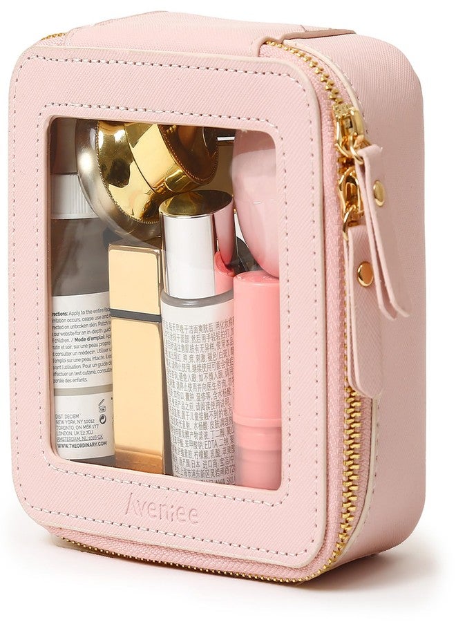 Aveniee Mini Clear Makeup Bag, Small Cosmetic Bags Travel Toiletry Pouch Organizer, TSA Approved Make up Case with Zipper, Car Bag for Essentials,Pink - Image 1