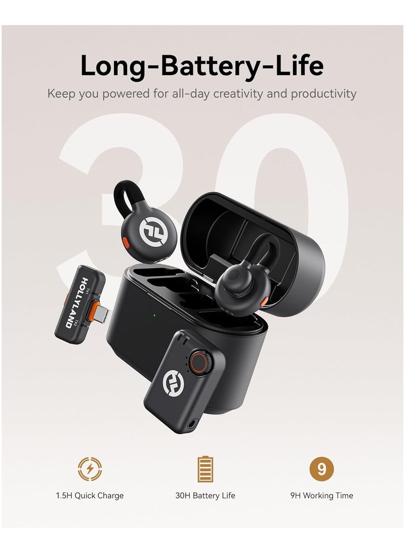 هولي لاند Lark M2S ميكروفون لاسلكي صغير كومبو – مستقبل كاميرا + مستقبل Type-C | ميك خفيف الوزن 7غ، مدى 300م، مشبك تايتانيوم | للـ DSLR، آيفون، أندرويد، لابتوب | للبث، التدوين، التعليم، البودكاست - Image 2