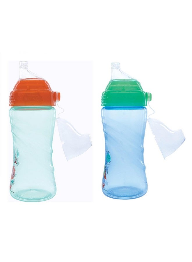 Nuby No Spill Printed Thirsty Kids No-Spill Sip-it Sport Cup with Soft Spout and Lid - 12oz / 360 ml, 12+ Months, Pack of 2, Green/Orange - Image 2
