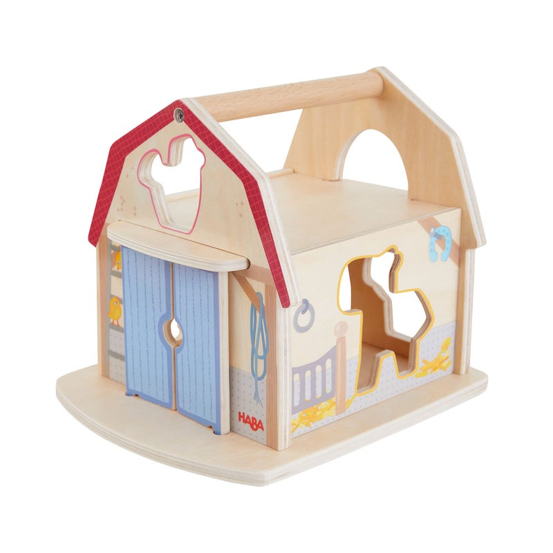 هابا Haba Farmhouse Sorting Box Toy Wooden Shape Sorter Toy مع 6 حيوانات مزرعة خشبية مكتنزة - Image 2