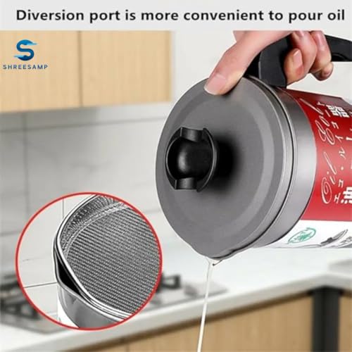 SHREESAMP Bacon Grease Container with Fine Mesh Strainer – 1L Stainless Steel Oil Storage Can with Lid And Anti-Slip Tray for Frying Oil, Cooking Grease, Ghee And Bacon Fat – Dust-Proof & Durable - Image 5